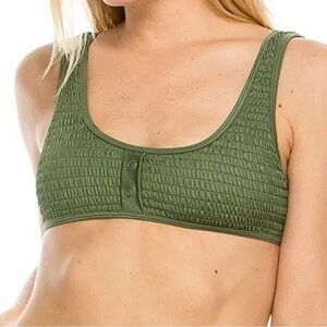 Kendall + Kylie Women Shirring‎ Henely Top Swimwear Dark Ivy Green Size Medium